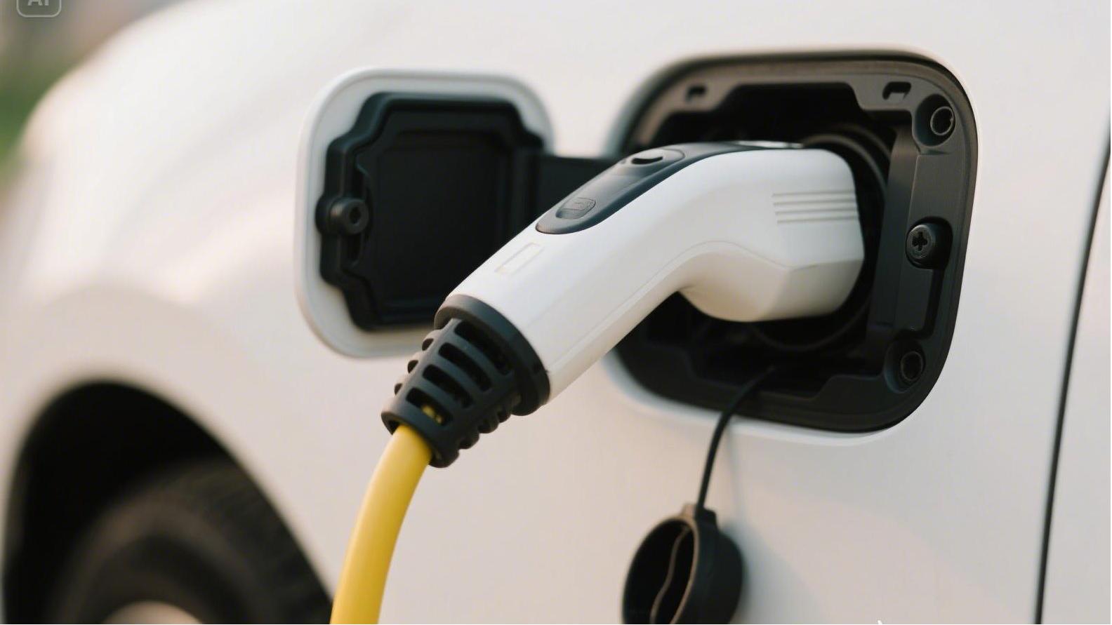 充電樁充電槍插在車上的特寫，寫實一些